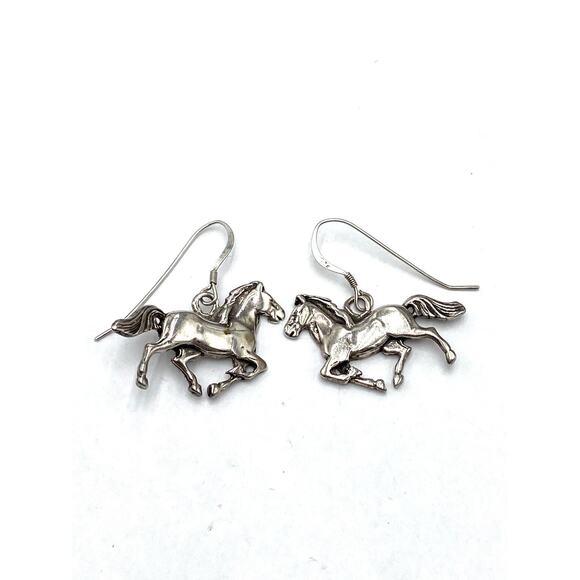 925 GS Sterling Silver Horses Earrings Drops Dangles Large - Picture 1 of 12